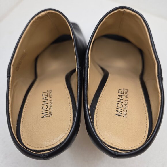 MICHAEL Michael Kors Shaw Black Leather Mule Peep Toe Block Heel Sandals - 6.5 - Picture 11 of 15